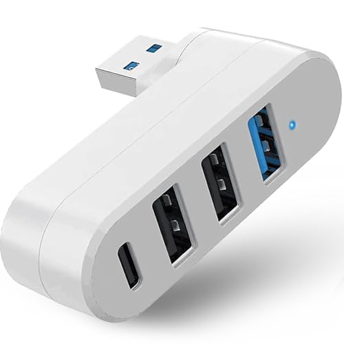 VIENON 4-Port USB 3.0 Hub [90/180 Rotatable], USB Splitter with 3 USB Ports & 1 USB C Power/Data Port, USB Extender for Laptops, Cars, iMac, MacBook Air, MacBook Pro - Image 1