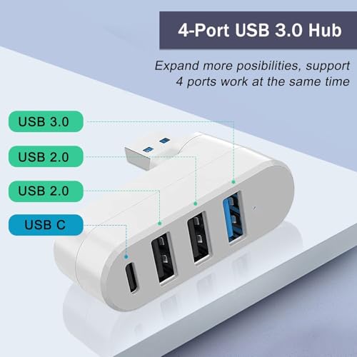 VIENON 4-Port USB 3.0 Hub [90/180 Rotatable], USB Splitter with 3 USB Ports & 1 USB C Power/Data Port, USB Extender for Laptops, Cars, iMac, MacBook Air, MacBook Pro - Image 2