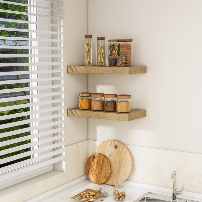 RICHFOCUS 16Inch Floating Shelves for Wall 2 Pack Shelves for Bedroom|Kitchen|Bathroom Wall Mounted Rustic Wood Floating Shelf with Invisible Brackets for Books|Storage|Decor, Oak - Image 3
