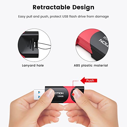 KOOTION 128 GB USB 3.0 Flash Drive Thumb Drive Retractable 128G Zip Drive Ultra High Speed USB Stick Jump Drive Rugged Memory Stick with LED Indicator for Data Storage and Transfer - Image 2