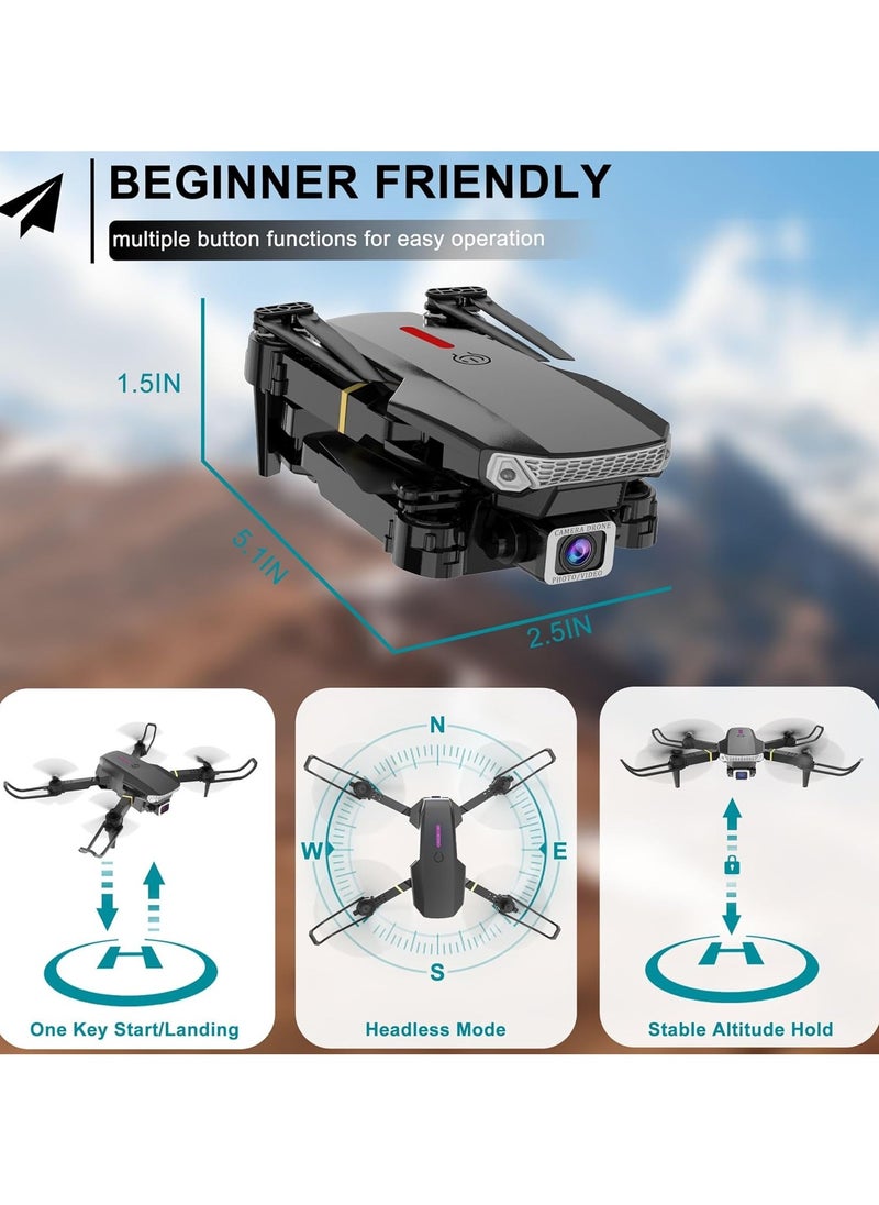 Eworld - Foldable Quadcopter E88 Pro Max Drone with 4K Dual Camera for Adults, Remote Control Drone with Gesture Selfie, 3D Flips, Waypoint Flight, Altitude Hold, Long Control Range, Battery and Carrying Bag, Perfect Gift for Boys, Girls and Beginners - Image 1