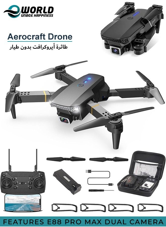 Eworld - Foldable Quadcopter E88 Pro Max Drone with 4K Dual Camera for Adults, Remote Control Drone with Gesture Selfie, 3D Flips, Waypoint Flight, Altitude Hold, Long Control Range, Battery and Carrying Bag, Perfect Gift for Boys, Girls and Beginners - Image 1