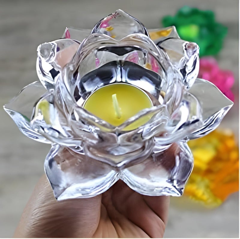Bellveen Bellveen Crystal Glass Lotus Flower Tealight Holder Candle Holder for Home and Office White Pack of 1 