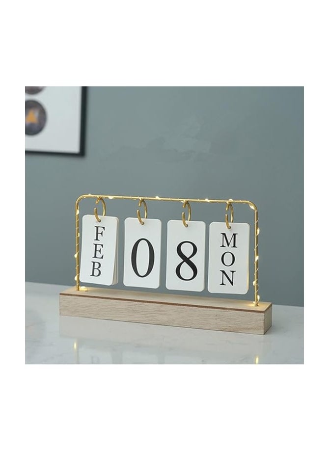 Generic 2023 Perpetual Metal Desk Calendar with Flip Stand and Wood Base Daily Weekly Monthly Planning for Office Home Kitchen Decor by Ostaf - White  - Image 2