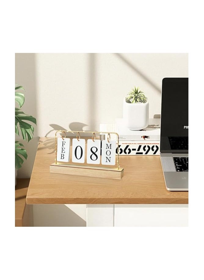 Generic 2023 Perpetual Metal Desk Calendar with Flip Stand and Wood Base Daily Weekly Monthly Planning for Office Home Kitchen Decor by Ostaf - White  - Image 3