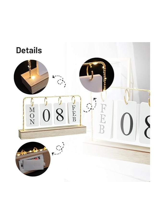 Generic 2023 Perpetual Metal Desk Calendar with Flip Stand and Wood Base Daily Weekly Monthly Planning for Office Home Kitchen Decor by Ostaf - White  - Image 5