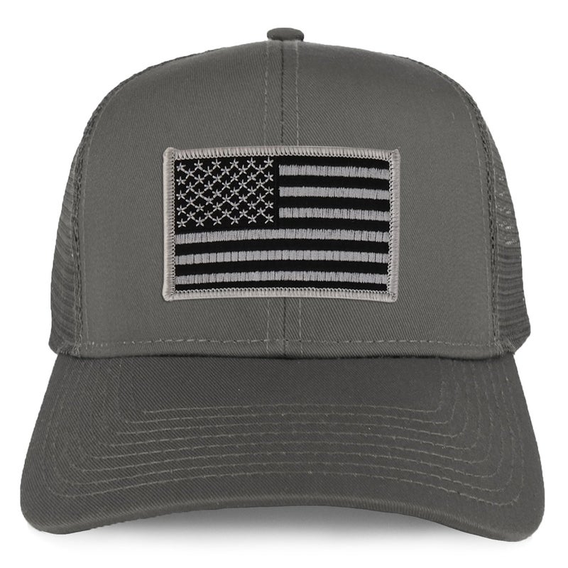 Armycrew XXL Oversize Black Grey USA Flag Patch Mesh Back Trucker Baseball Cap - Charcoal - Image 2