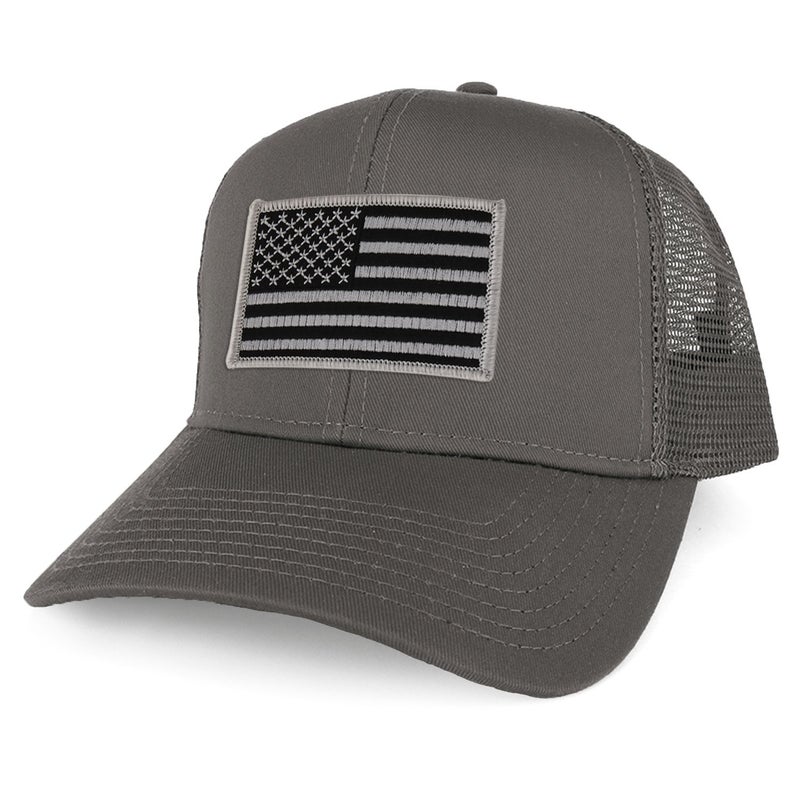 Armycrew XXL Oversize Black Grey USA Flag Patch Mesh Back Trucker Baseball Cap - Charcoal - Image 1