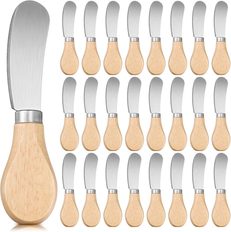 Lanties 24 Pcs Little Cheese Spreader Knives 4.7 Inch Stainless Steel Butter Spreader with Wooden Handle Mini Butter Knives Small Cheese Utensils for Charcuterie Board Cream Cake Condiment Sandwich - Image 1