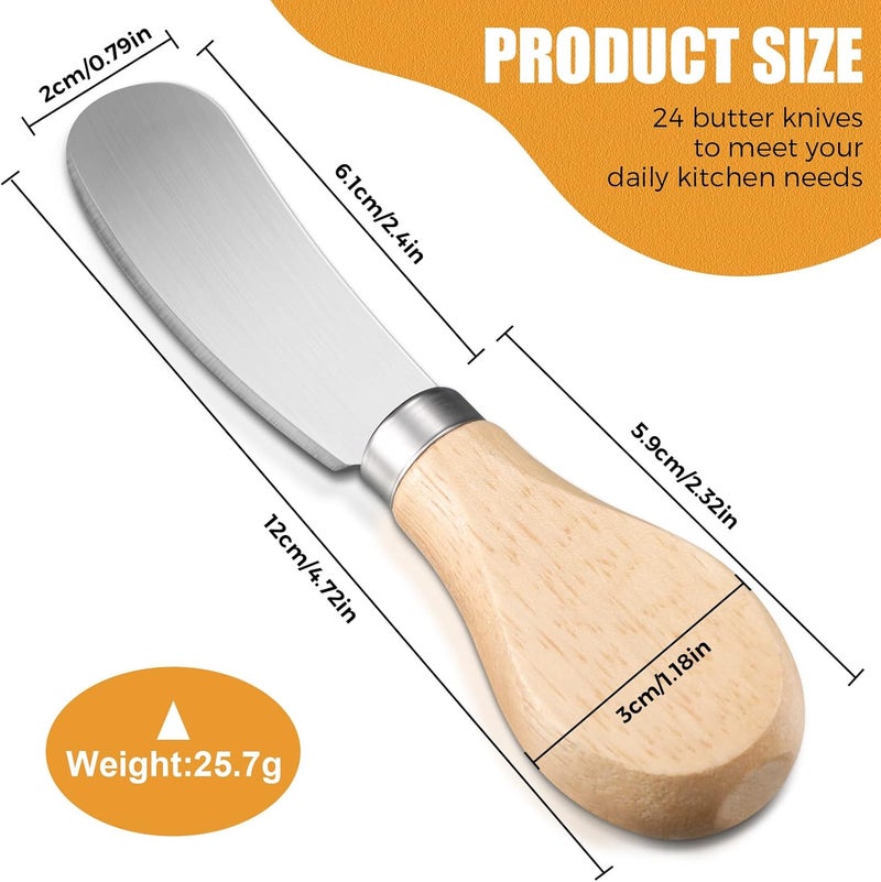 Lanties 24 Pcs Little Cheese Spreader Knives 4.7 Inch Stainless Steel Butter Spreader with Wooden Handle Mini Butter Knives Small Cheese Utensils for Charcuterie Board Cream Cake Condiment Sandwich - Image 3