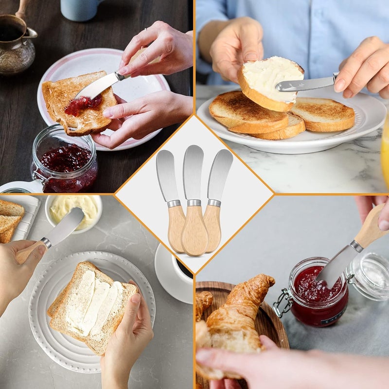 Lanties 24 Pcs Little Cheese Spreader Knives 4.7 Inch Stainless Steel Butter Spreader with Wooden Handle Mini Butter Knives Small Cheese Utensils for Charcuterie Board Cream Cake Condiment Sandwich - Image 4