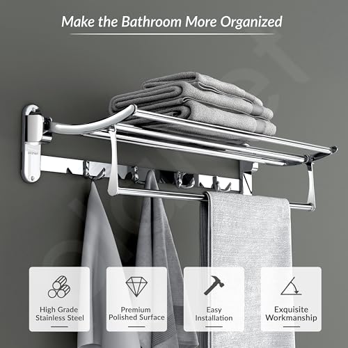 Planet Stainless Steel Folding Towel Rack for Bathroom/Towel Stand/Hanger/Bathroom Organizer/Bathroom Accessories/ (24 Inch-Chrome) (Pack of 1) - Image 3