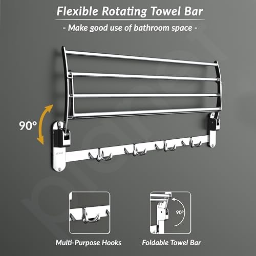 Planet Stainless Steel Folding Towel Rack for Bathroom/Towel Stand/Hanger/Bathroom Organizer/Bathroom Accessories/ (24 Inch-Chrome) (Pack of 1) - Image 4
