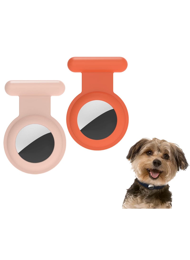 Sweet seven Secure Your Belongings: Silicone AirTag Holder Case with Hidden GPS & Stylish Brooch Pin - Keep Kids Safe with Safer Than, Necklace, or Keychain Option 2 pack Orange and Pink  - Image 1