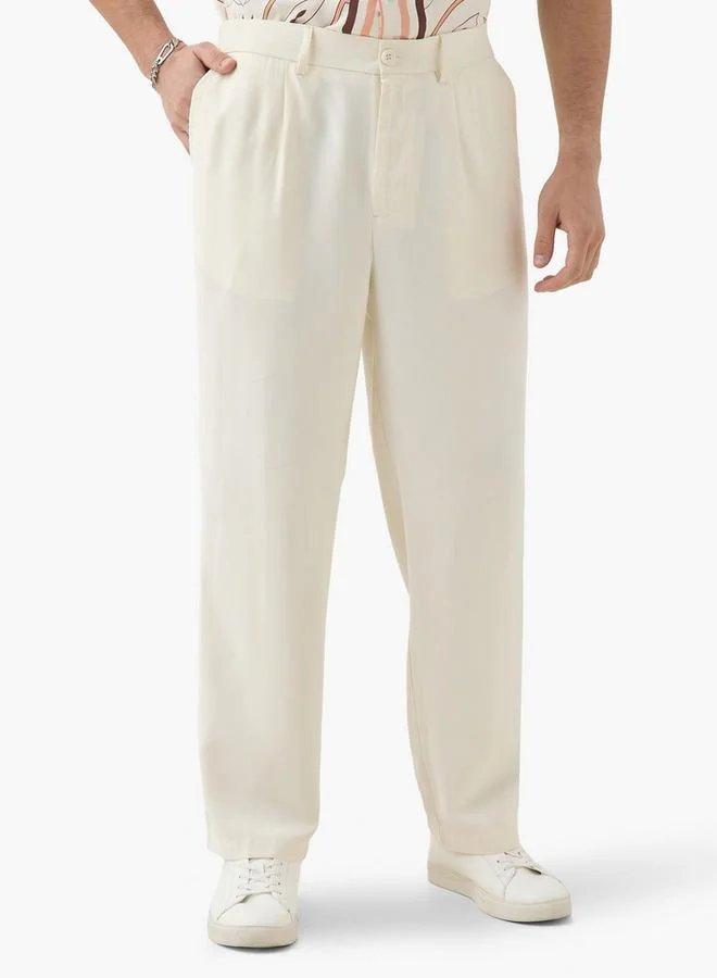 Iconic Iconic Regular Fit Trousers with Button Closure and Pockets