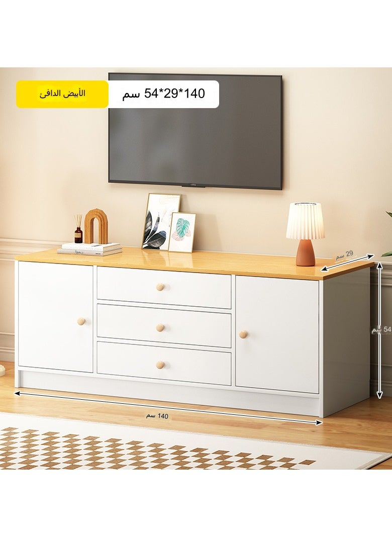 فاشون هوم - حامل تلفزيون حديث مركز ترفيهي لوحدة تحكم وسائط التلفزيون وطاولة تلفزيون مع خزائن تخزين وثلاثة أدراج ورفوف، أثاث خزانة وحدة تحكم تلفزيون باللونين الأبيض والبيج لغرفة المعيشة - Image 1