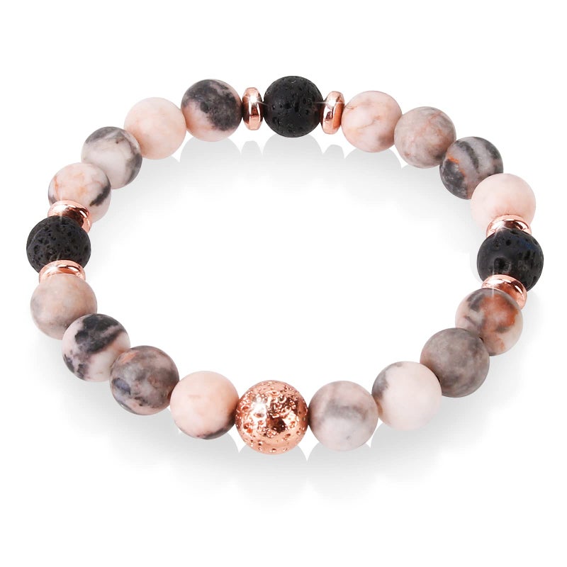 ARCUAT Healing Bracelet for Women, Anxiety Stress Relief Lava Rock Essential Oil Pink Crystal Stone Beaded Bracelet, Calming Spiritual Mood Rose Quartz Bead Stretch Bracelets (8mm Beads) - Image 1