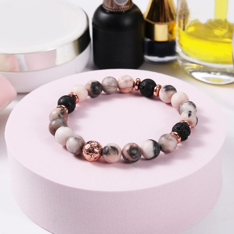 ARCUAT Healing Bracelet for Women, Anxiety Stress Relief Lava Rock Essential Oil Pink Crystal Stone Beaded Bracelet, Calming Spiritual Mood Rose Quartz Bead Stretch Bracelets (8mm Beads) - Image 5