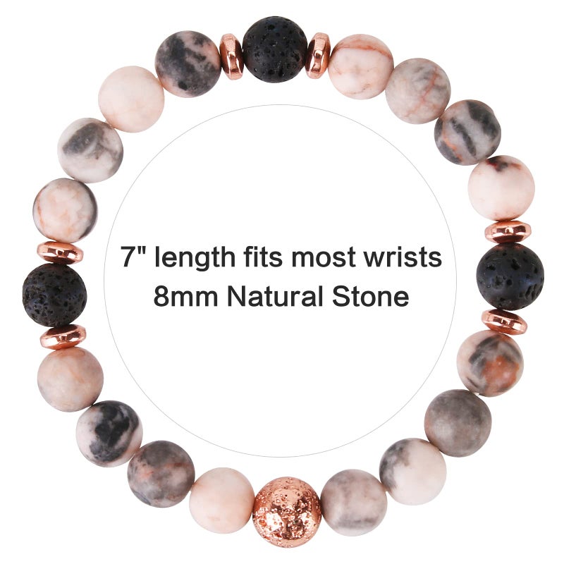 ARCUAT Healing Bracelet for Women, Anxiety Stress Relief Lava Rock Essential Oil Pink Crystal Stone Beaded Bracelet, Calming Spiritual Mood Rose Quartz Bead Stretch Bracelets (8mm Beads) - Image 4
