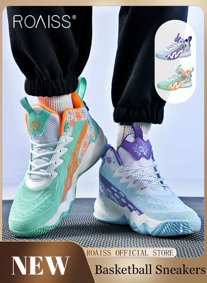 roaiss Men Stylish High Top Sneakers, Lightweight Breathable Trainers for Men, Lace up Non Slip Sports Shoes, Shock Absorbing Athletic Shoes with Bright Colors and Soft Lining, Suitable for Daily Wear and Outdoor Activities - Image 1