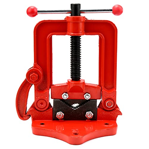 KOHAND Heavy Duty Pipe Vise, Forged Bench Yoke Vise, Threader Pipe Plumbing Vise for Fixing Pipes, Clamp-on Type, Fits 3/5 Inch - 2 Inch Pipes, Red - Image 1