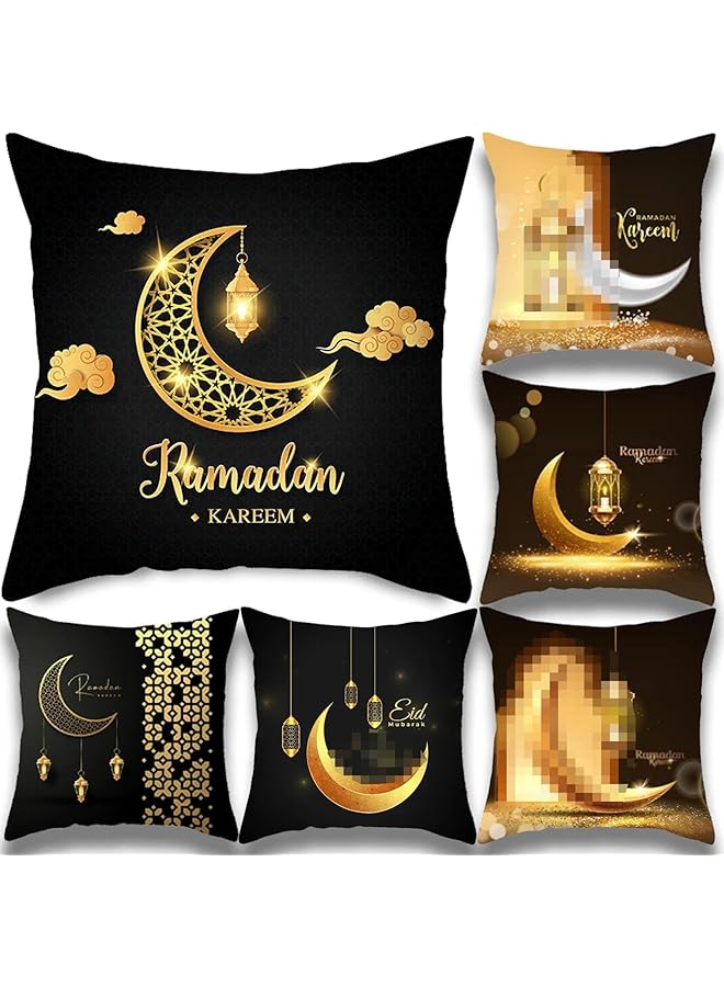 The Bros 6 Pcs Ramadan Decorations Pillow Cover Throw Pillow Case Ramadan Kareem Decor Sofa Bed Couch Throw Cushion Cover Ramadan Decorations for Home (45 x 45cm) - Image 1