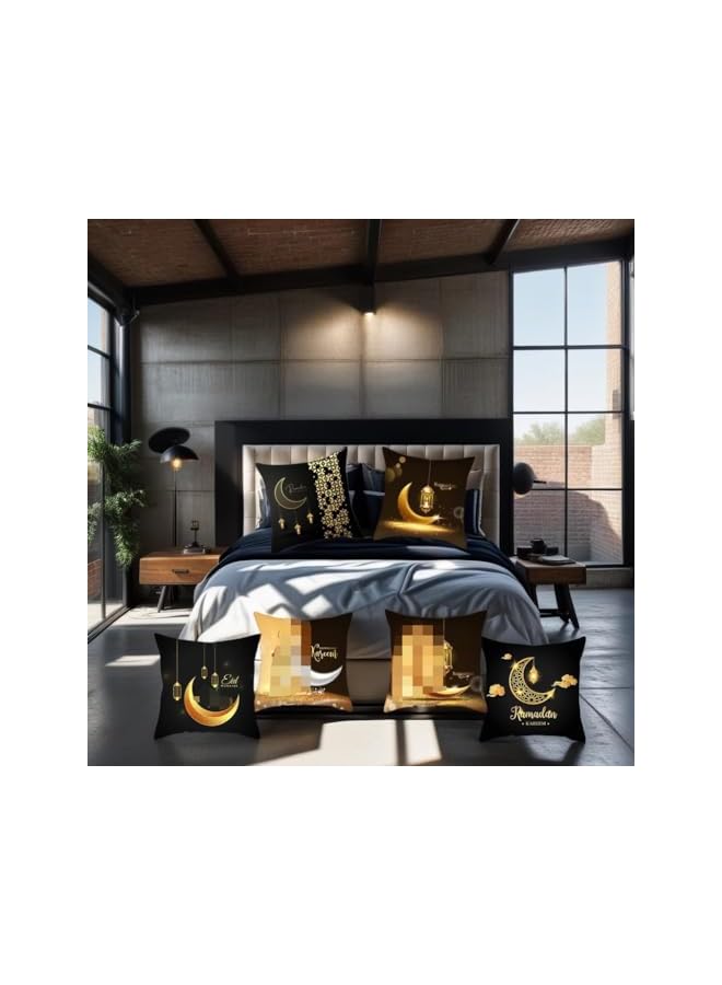 The Bros 6 Pcs Ramadan Decorations Pillow Cover Throw Pillow Case Ramadan Kareem Decor Sofa Bed Couch Throw Cushion Cover Ramadan Decorations for Home (45 x 45cm) - Image 5
