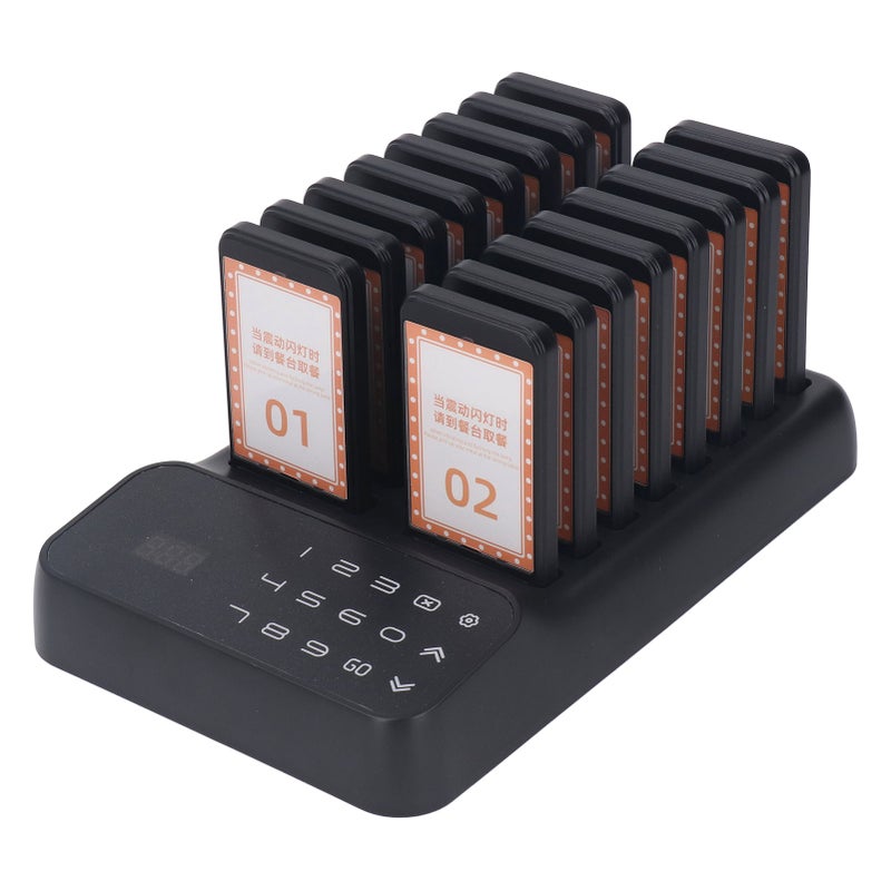 Restaurant Pager System Wireless Calling Queuing System Restaurant Waiting Buzzers Vibration 16 Guest Pagers 100‑240V UK Plug - Image 4