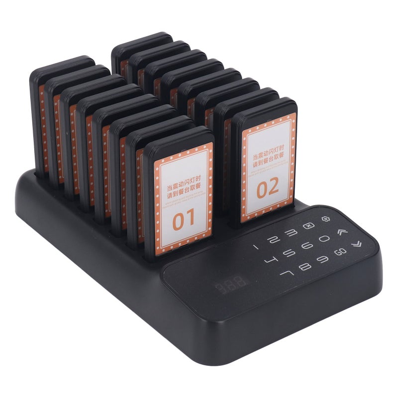Restaurant Pager System Wireless Calling Queuing System Restaurant Waiting Buzzers Vibration 16 Guest Pagers 100‑240V UK Plug - Image 1
