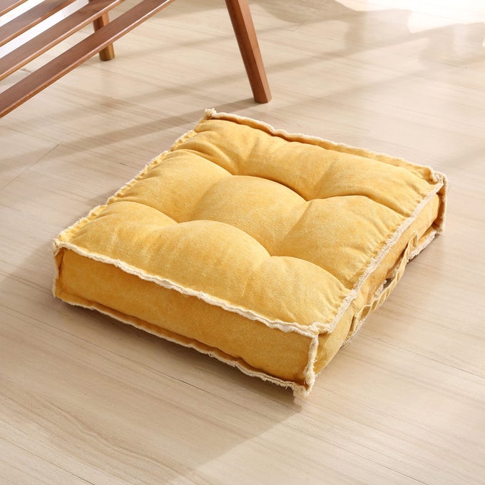 SQUARE THICK FLOOR SEATING CUSHIONSSOLID THICK TUFTED CUSHION MEDITATION PILLOW FOR SITTING ON FLOORTATAMI PAD FOR GUESTS OR KIDS READING NOOK YOGA LIVING ROOM SOFA BALCONY OUTDOORYELLOW