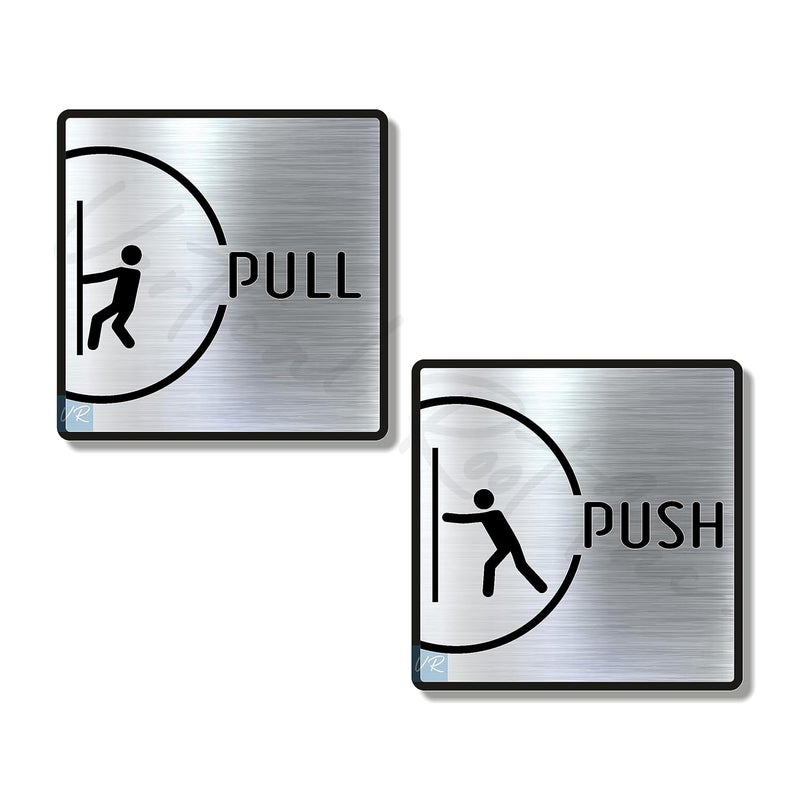 Vertical Root Inc ® PUSH PULL Room Sign 6 INCH * 6 INCH Self-Adhesive Sign for Business Office Corporate Hotel Company Factory Club Commercial Malls. - Image 1