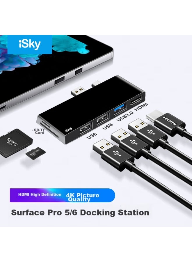 Isky Microsoft Surface Pro5/6 Docking Station, Converter Usb Adapter, Projection Screen Hdmi Docking Station Hub Video Hd Laptop Splitter - Image 1