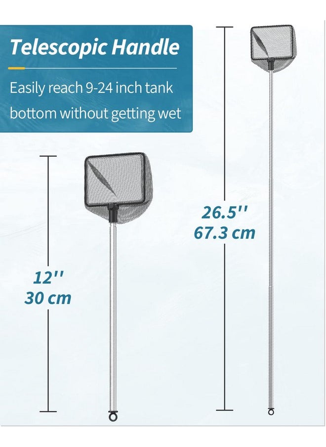 Pawfly Pawfly 3 Inch Aquarium Fish Net with Telescopic Stainless Steel Handle Small Square Net with Soft Fine Mesh Sludge Food Residue Wastes Skimming Cleaning Net for Fish Tanks Small Koi Ponds and Pools  - Image 5