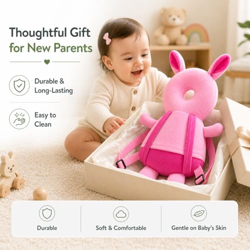 GLUN ® Baby Head Protector Backpack, Pack of 1 Cute Rabbit Soft Cushioning, Adjustable Shoulder Belt, Head Protection Back for 6-18 Month Toddler Kids,Pink - Image 2