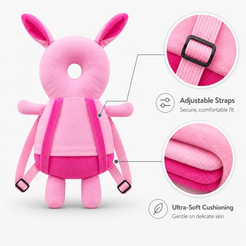 GLUN ® Baby Head Protector Backpack, Pack of 1 Cute Rabbit Soft Cushioning, Adjustable Shoulder Belt, Head Protection Back for 6-18 Month Toddler Kids,Pink - Image 4