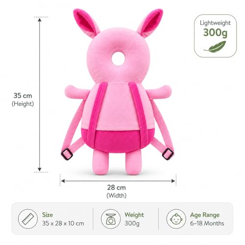 GLUN ® Baby Head Protector Backpack, Pack of 1 Cute Rabbit Soft Cushioning, Adjustable Shoulder Belt, Head Protection Back for 6-18 Month Toddler Kids,Pink - Image 3