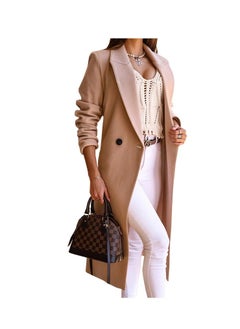 Loquat New Women's Fashion Simple Long Sleeve Lapel Button Wool Overcoat  - Image 2