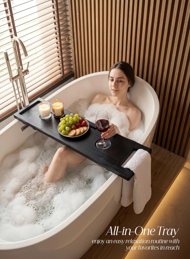 Tinamo Acacia Bathtub Caddy Tray Table | 39x9.8 Inch Large Bath Tub Wooden | Anti-Tipping, Sustainable Tub Tray for Bath tub | Bath-tub Accessories Holders for Bath-tub (Black Color) - Image 4