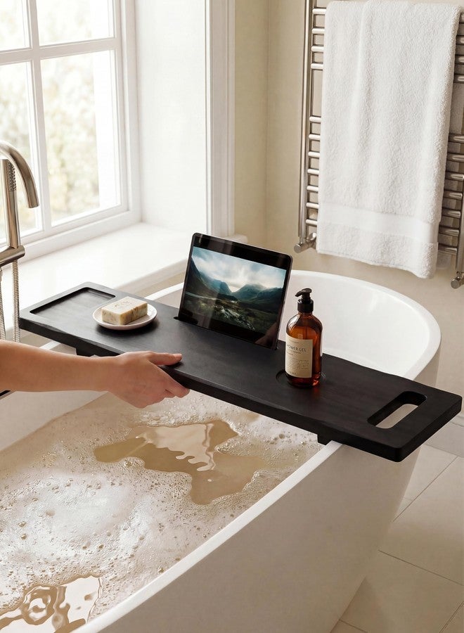 Tinamo Acacia Bathtub Caddy Tray Table | 39x9.8 Inch Large Bath Tub Wooden | Anti-Tipping, Sustainable Tub Tray for Bath tub | Bath-tub Accessories Holders for Bath-tub (Black Color) - Image 5
