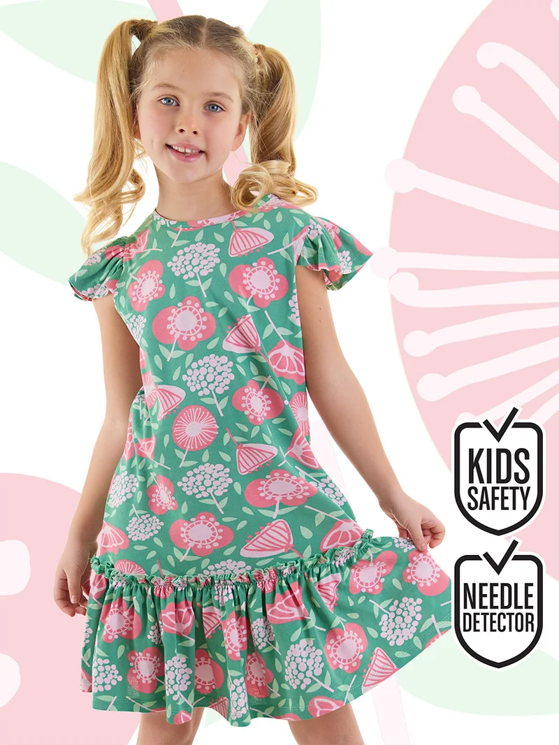 دينوكيدس فستان وردي للبنات بالزهور