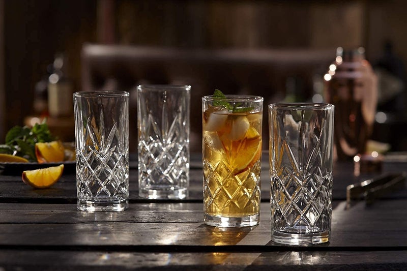 BLISS START Diamond Crystal Textured Designer High Ball Tumbler Long Drink Glass Set of 6for Drinking Water Beer Soda Fresh JuiceCocktail etc Transparent - Image 4