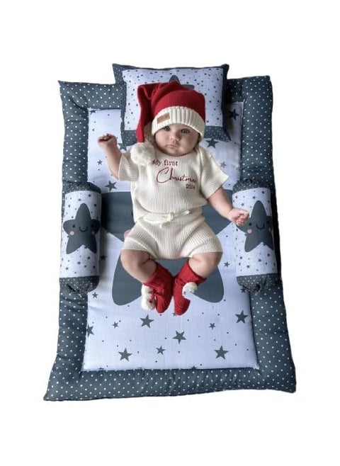 NEFROS Baby Bedding Set Soft and Cozy Crib Comforter Fitted Sheet and Decorative Pillow with Adorable Animal Prints and NatureInspired Designs Grey Star 4 PIS Set