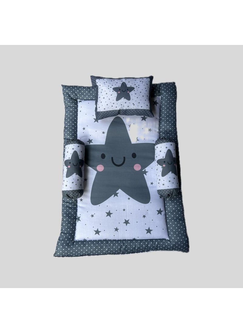 NEFROS - NEFROS Baby Bedding Set Soft and Cozy Crib Comforter Fitted Sheet and Decorative Pillow with Adorable Animal Prints and NatureInspired Designs Grey Star 4 PIS Set - Image 1