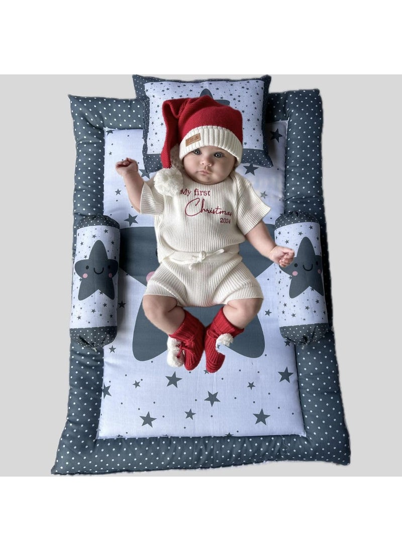 NEFROS - NEFROS Baby Bedding Set Soft and Cozy Crib Comforter Fitted Sheet and Decorative Pillow with Adorable Animal Prints and NatureInspired Designs Grey Star 4 PIS Set - Image 1