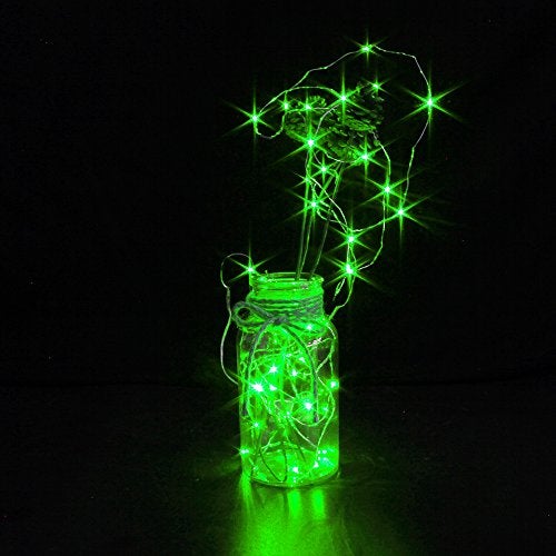 CYLAPEX 6 Pack Fairy Lights Battery Operated 7ft 20 LED Mini String Lights Silver Wire Firefly Starry Moon Twinkle Lights for Halloween Mason Jars Party Christmas Centerpiece Table Decorations, Green - Image 2