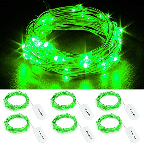 CYLAPEX 6 Pack Fairy Lights Battery Operated 7ft 20 LED Mini String Lights Silver Wire Firefly Starry Moon Twinkle Lights for Halloween Mason Jars Party Christmas Centerpiece Table Decorations, Green - Image 1