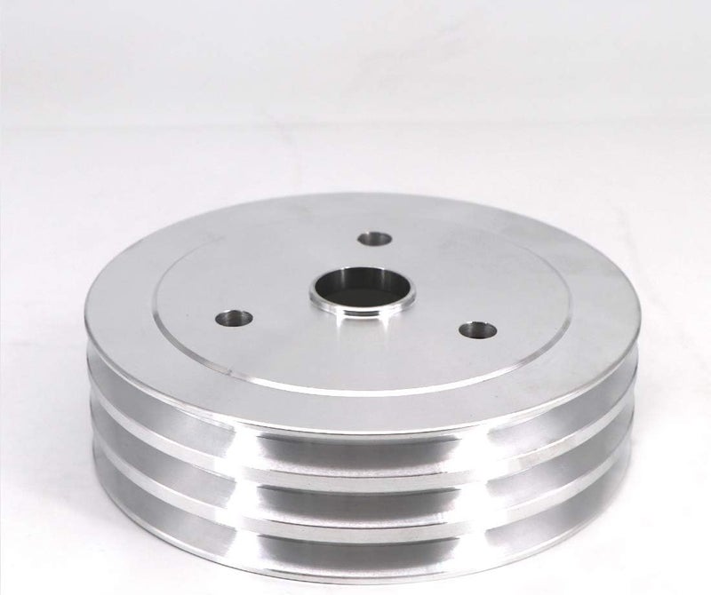 kipa Aluminium triple groove crankshaft pulley For SB Chevy SBC 350 Crank SWP Short Small Block Chevy with a Short Water Pump 6.6" Satin Aluminium Finish Durable 3-Groove #8858 - Image 2