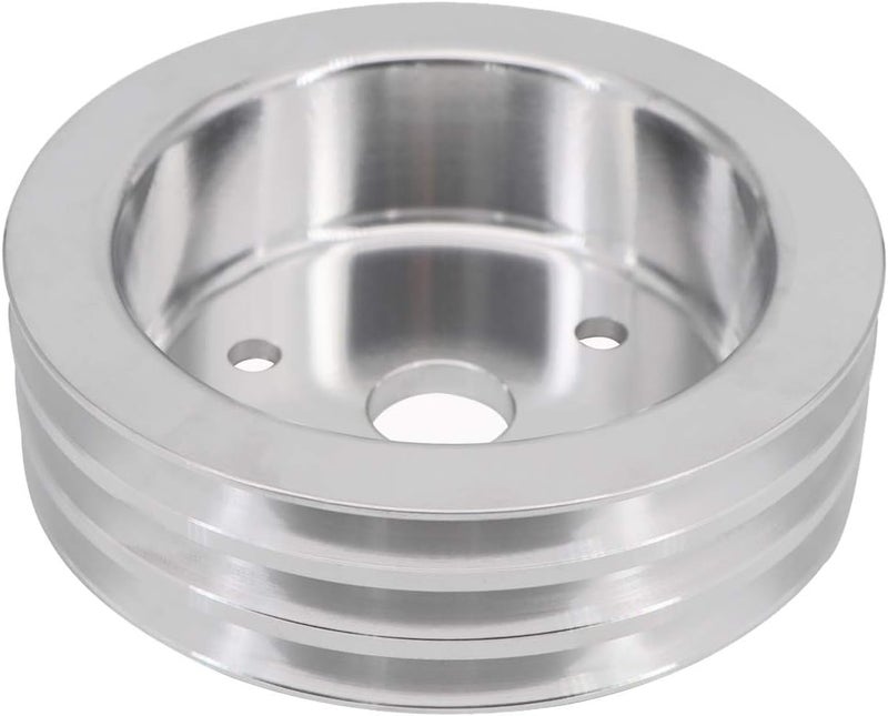kipa Aluminium triple groove crankshaft pulley For SB Chevy SBC 350 Crank SWP Short Small Block Chevy with a Short Water Pump 6.6" Satin Aluminium Finish Durable 3-Groove #8858 - Image 1