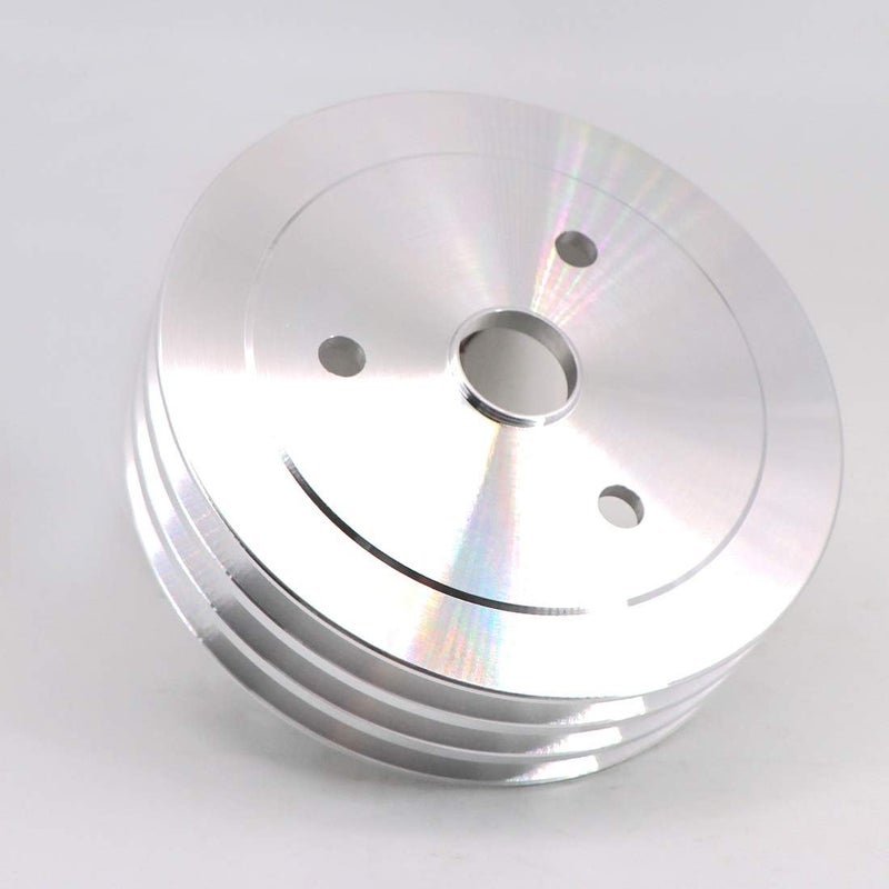 kipa Aluminium triple groove crankshaft pulley For SB Chevy SBC 350 Crank SWP Short Small Block Chevy with a Short Water Pump 6.6" Satin Aluminium Finish Durable 3-Groove #8858 - Image 5