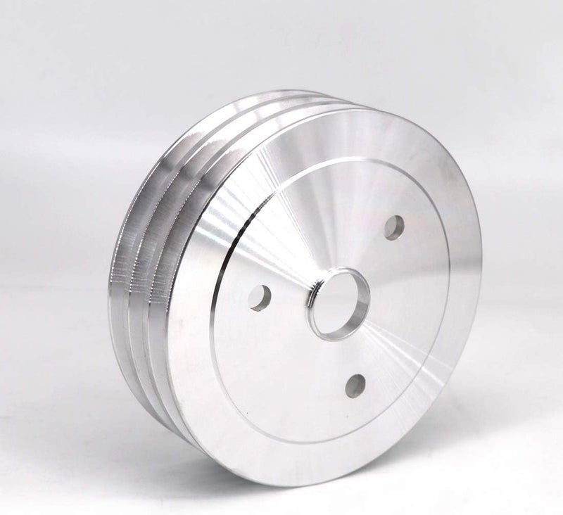 kipa Aluminium triple groove crankshaft pulley For SB Chevy SBC 350 Crank SWP Short Small Block Chevy with a Short Water Pump 6.6" Satin Aluminium Finish Durable 3-Groove #8858 - Image 4